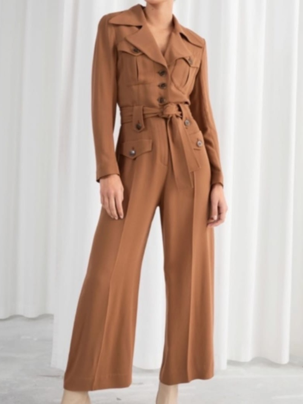 & Other Stories Brown Belted Jumpsuit